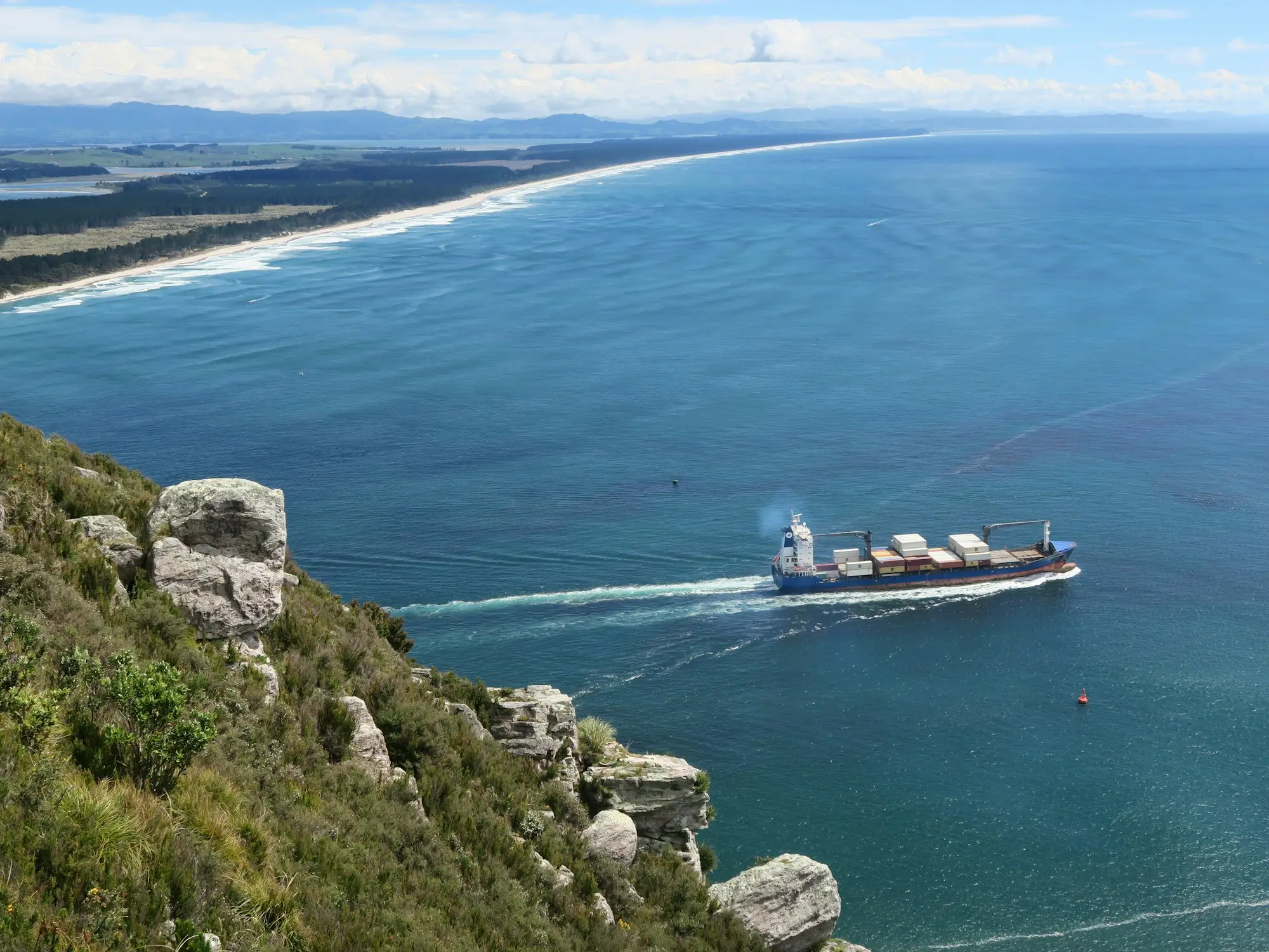 Ship heading out of a New Zealand harbour
